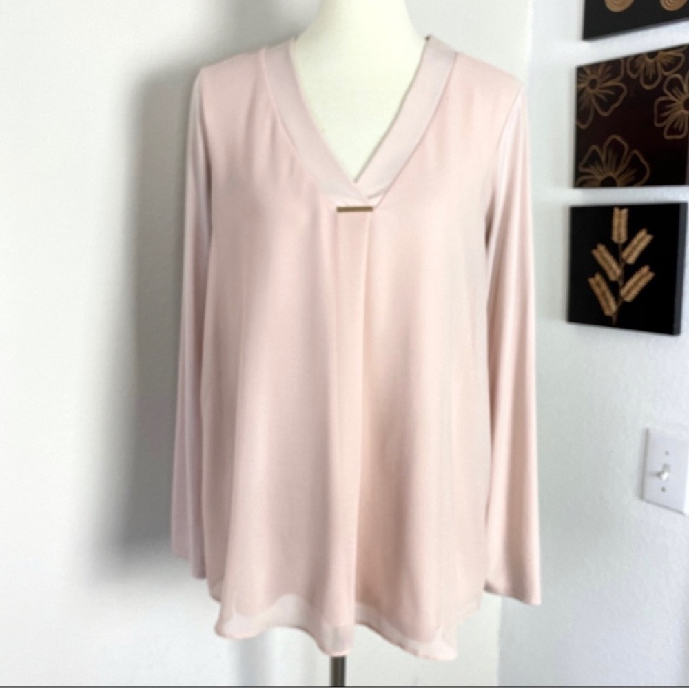 Calvin Klein V Neck Blouse Front Plank Size M Rose Pale - Picture 5 of 6